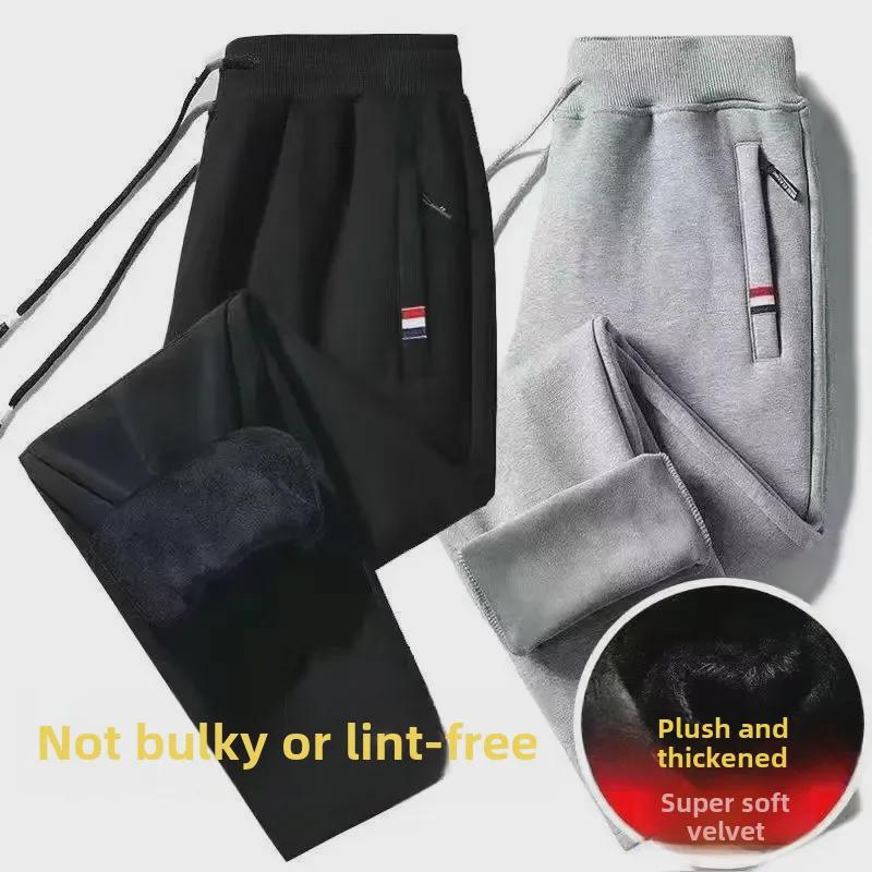 Pánské zesílené fleecové kalhoty se stahovací šňůrkou na podzim a zimu
