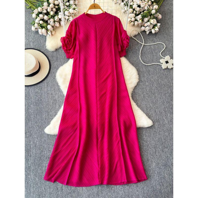 Sanzhai Ruched Fancy Dress Women's Plate Flower Loose Slim Looking French Plus Size Dress Elegance Elegant Long Dress