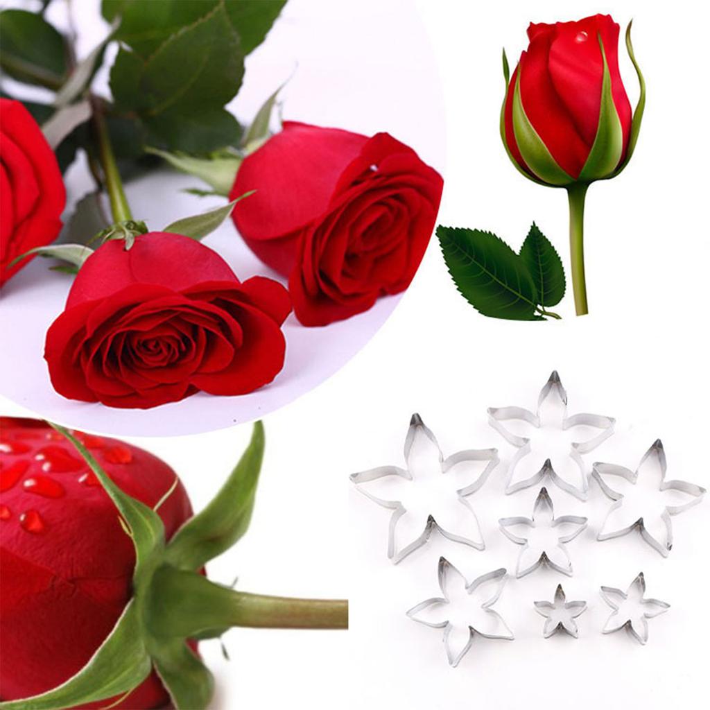 7Pcs Rose Flower Leaf Cutter Molds Fondant Modelling Tool Dessert Cutters Fondant Biscuits Cutter Easy To Clean