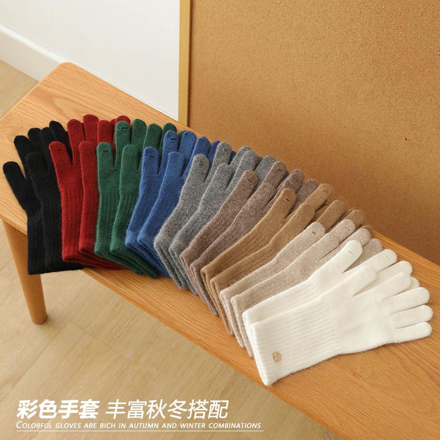 Outdoor Windproof Long Wrist Protecting Knitted Gloves with Wool  Warm Fingertips and Touch Screen for Girls