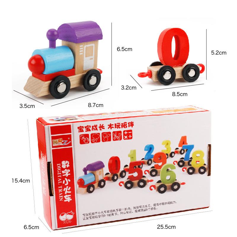 Children's Wooden Digital Train Assembly Combination Early Education Wooden Drag Intelligence Building Block Toy Car