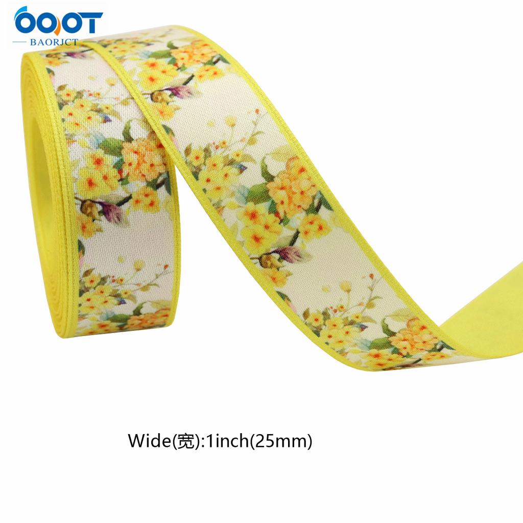 High End Double-sided Printed Floral Print Contrasting Satin Ribbon Handmade Bow Hair Accessory Ribbon Gift