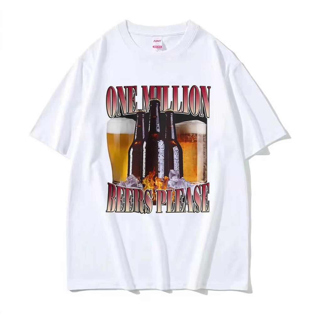 Bar Party Humor Funny Drinking Beer Please Graphic T-Shirt Men's Women High Street Pop Short Sleeve T Shirt Unisex Cotton TShirt