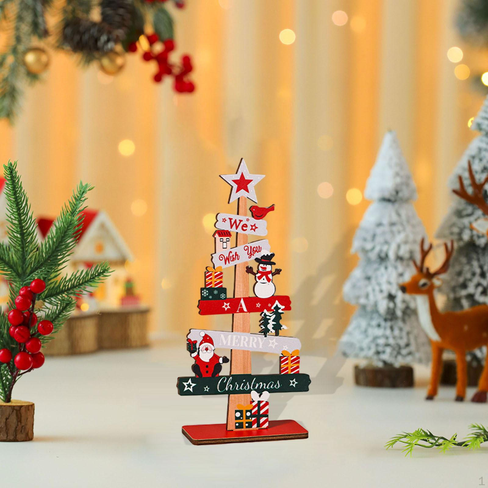 

Wooden Christmas Tree Sign Plaque Small Xmas Desk Ornament for Bedroom Bookshelf Style B