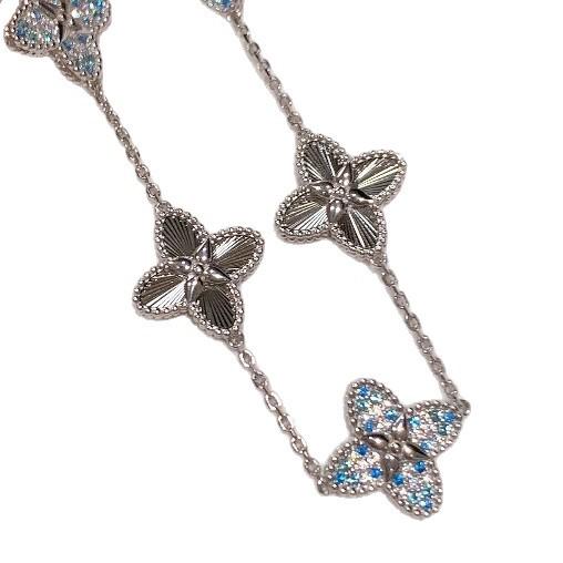 French Light Luxury Retro Design Full Diamond Laser Four-Leaf Clover Ring Bracelet Stud Earrings Necklace Temperament Court Style Set