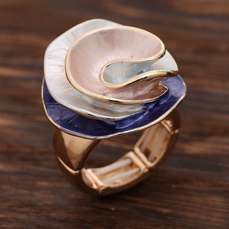 Color Painting Oil Geometric Rose Elastic Ring, Fashionable and High-end Women's Versatile Ring