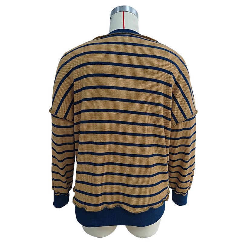 Color Block Long Sleeve Striped Button-Up Casual Sweater for Women - Autumn/Winter