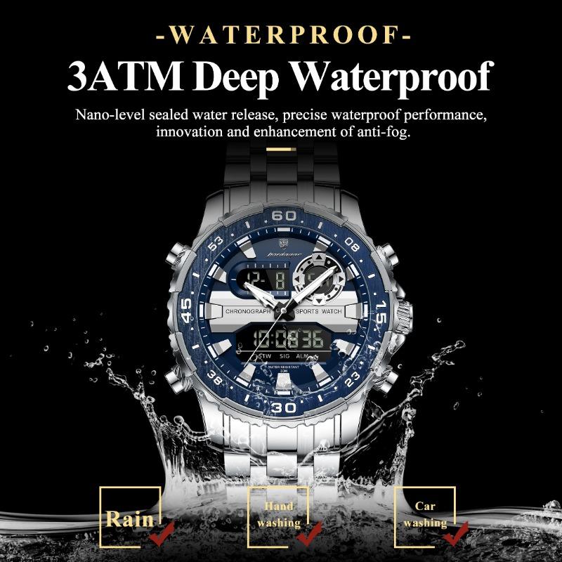 POEDAGAR Electronic Fashion Man Wristwatch Week Date LED Luminous Men Watch Dual Time Display Digital Quartz Watches