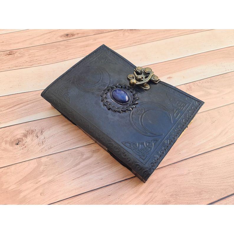 Pack Of 3 book of shadows, Leather Journal, Triple Moon journal, Third Eye Crystal Stone, gift for him, gift for her, Leather Grimoire