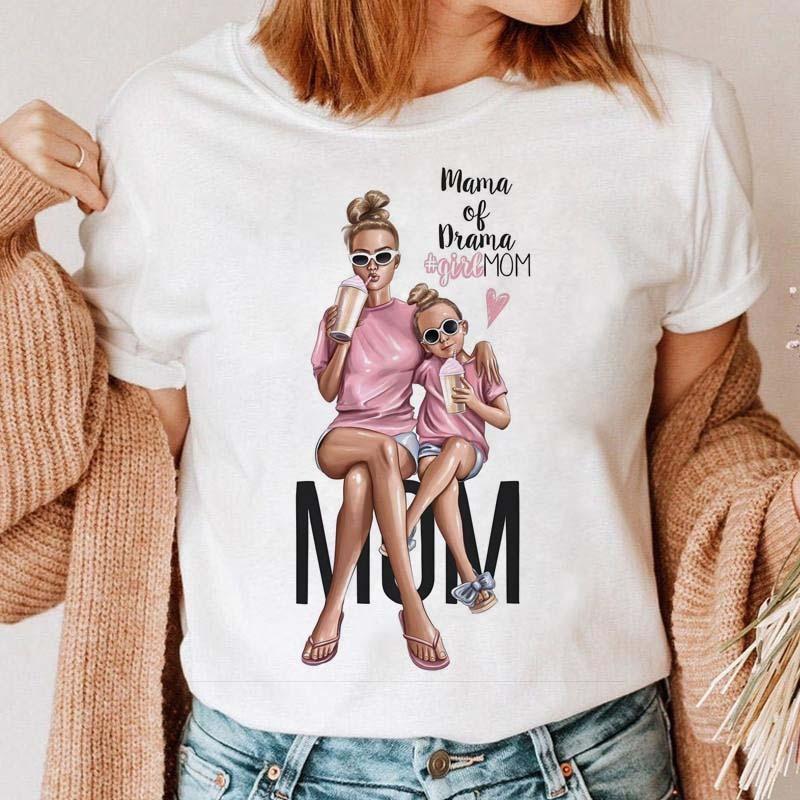Maycaur Women Cartoon Mom Mother Boy Girl Print Mother Lady T-shirts Casual Top T Shirt Ladies Womens Graphic Female Tee T-Shirt