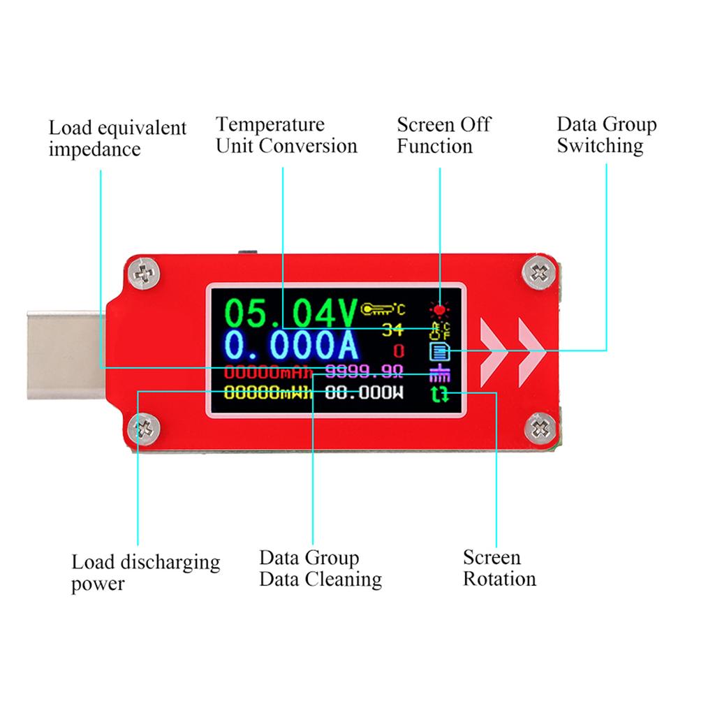 Current Tester, Voltage Capacity Color Display PD   Type C Detector Meter for Mobile Phone Laptop Power Bank