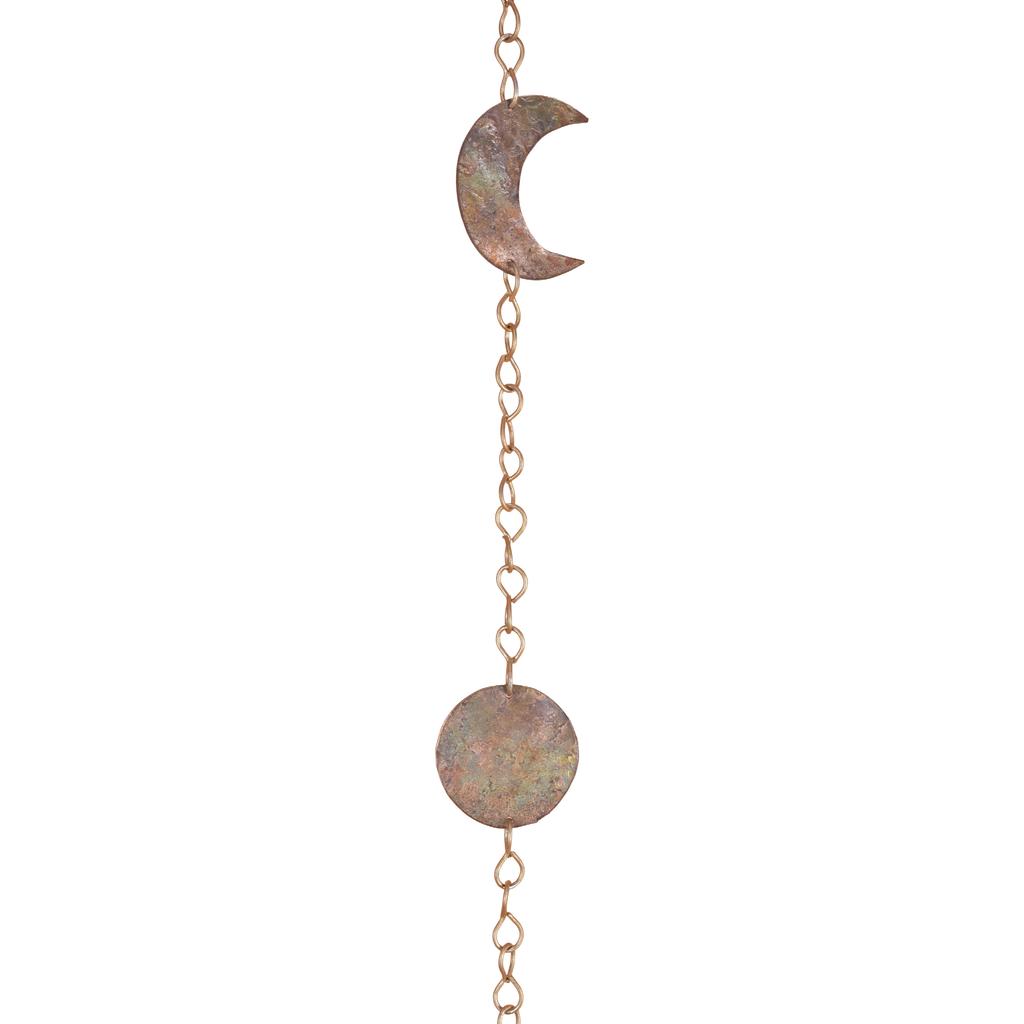 Guirnalda de Fases Lunares Hecha a Mano Martillada Metal Decoración de Pared Celestial Campana Rústica Carrillón de Viento Colgante de 30 Pulgadas para Decoración de Dormitorio Sala de Estar
