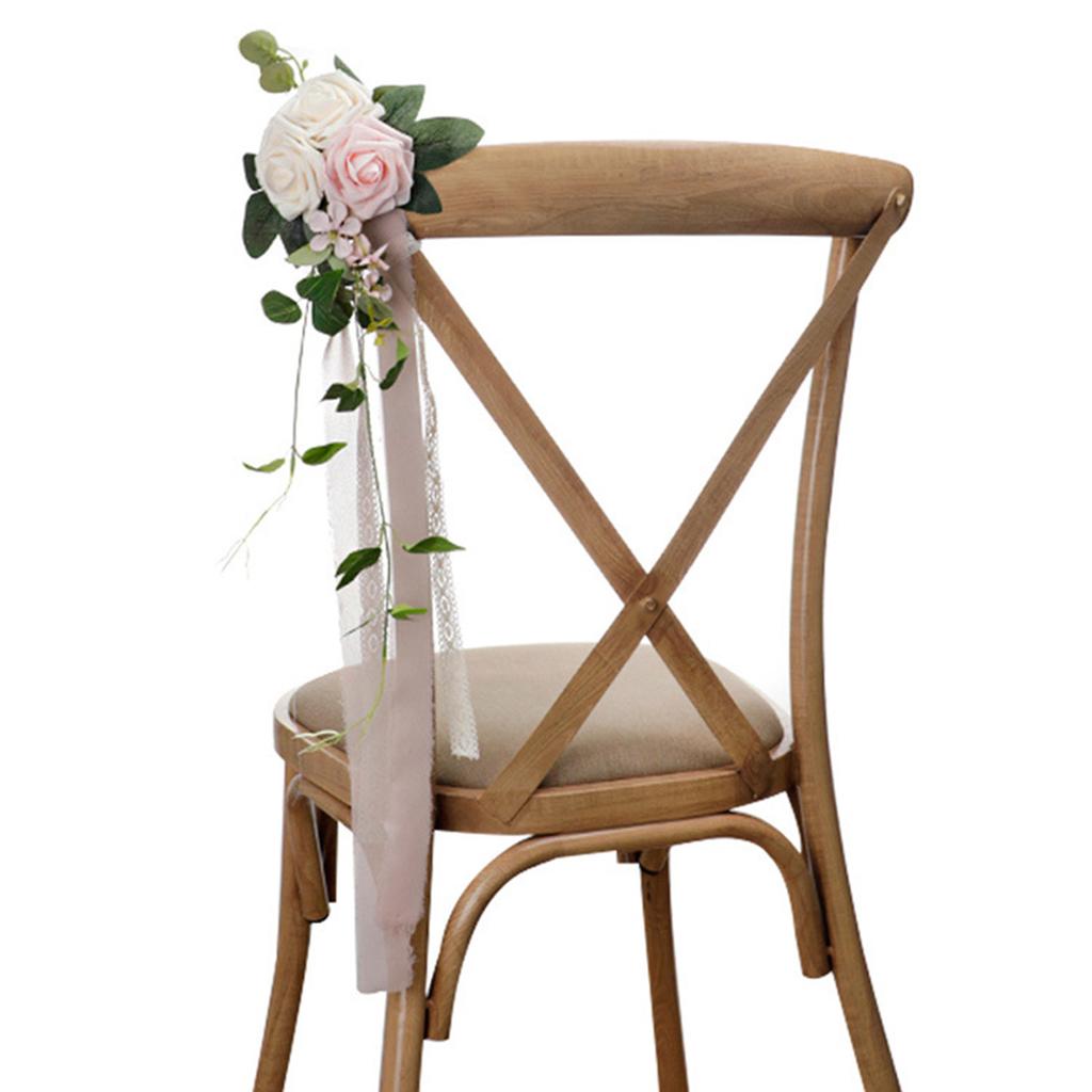 Wedding Chair Back Flower Elegant Artificial Flowers and Leaves Outdoor Wedding Aisle Decoration 50x13cm