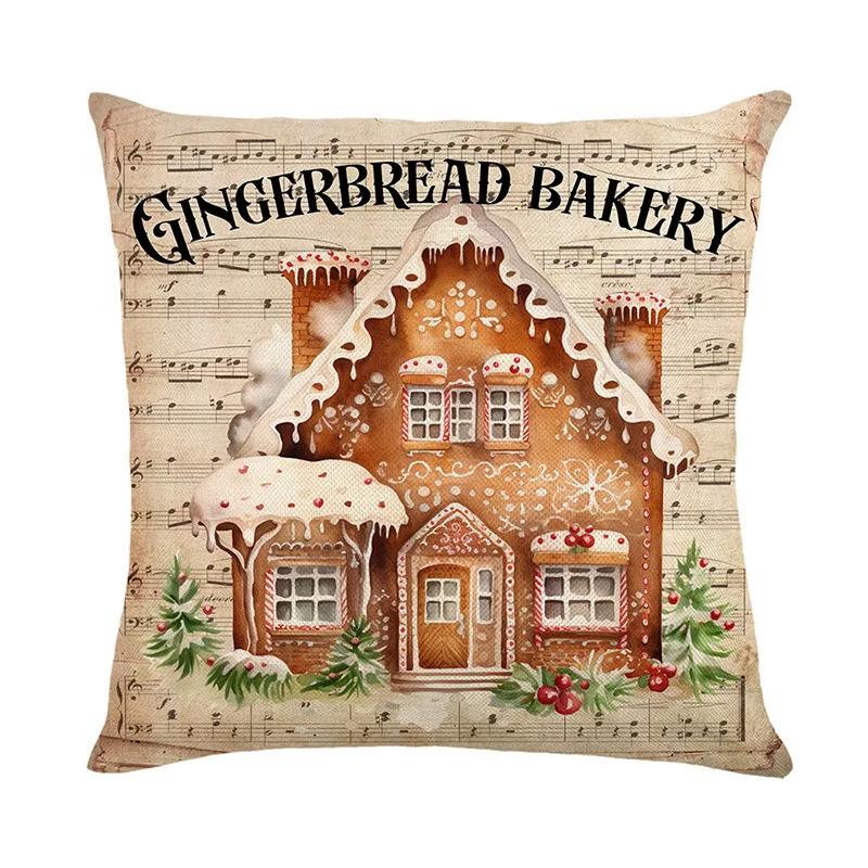 New Christmas Gingerbread Man Candy Decorative Pillow Cover Home Living Room Holiday Party Pillow Cover