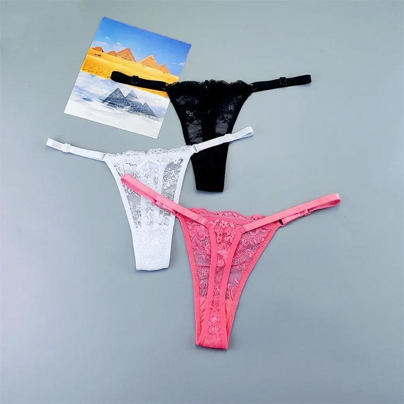 

Adjustable Sexy Transparent Thong Panties Women Lace Underwear Low Waist Female T-back String Underpants XL помаранчевий