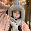 Winter Warm Hat Scarf Integrated Rabbit Ears Cute Plush Gloves Scarf Hooded Windproof Hat Three-Piece Set