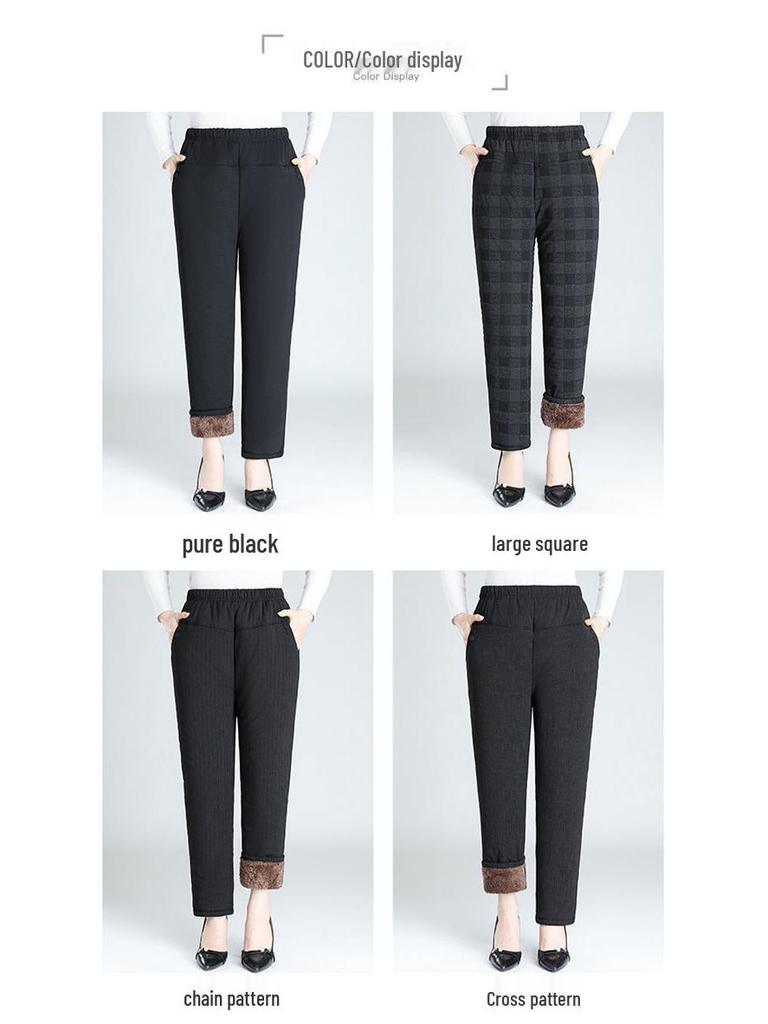 Mom's Quilted Fleece-Lined High-Waisted Winter Pants