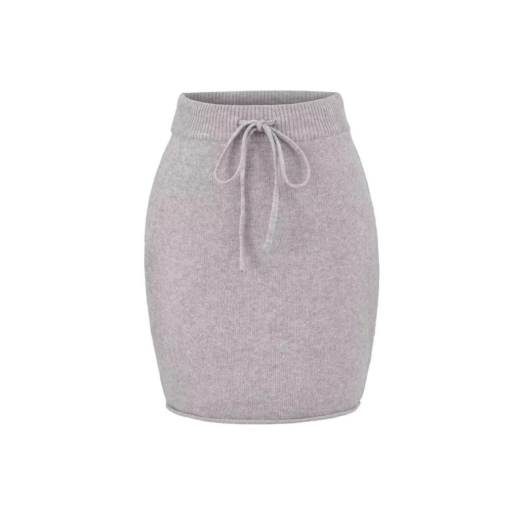 2025 Autumn/Winter High-Waisted Knit Ribbed Bodycon A-Line Skirt with Tie-Up Detail