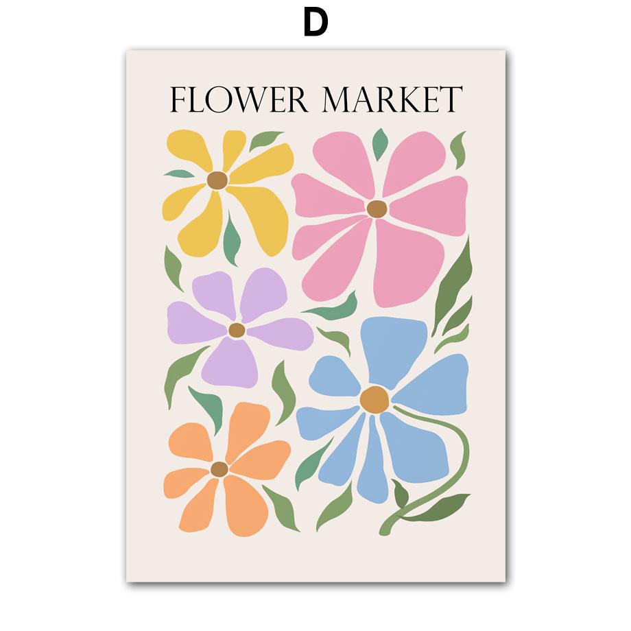 Flower Poster Canvas Painting Abstract Art Flower Market Print Nordic Style Wall Art Picture for Living Room Home Decoration