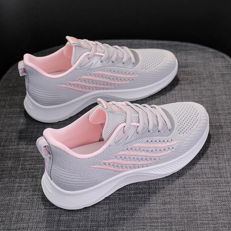 2026 summer new breathable fly-woven sports shoes women's versatile fly-woven mesh flat bottom lightweight hollow running shoes women