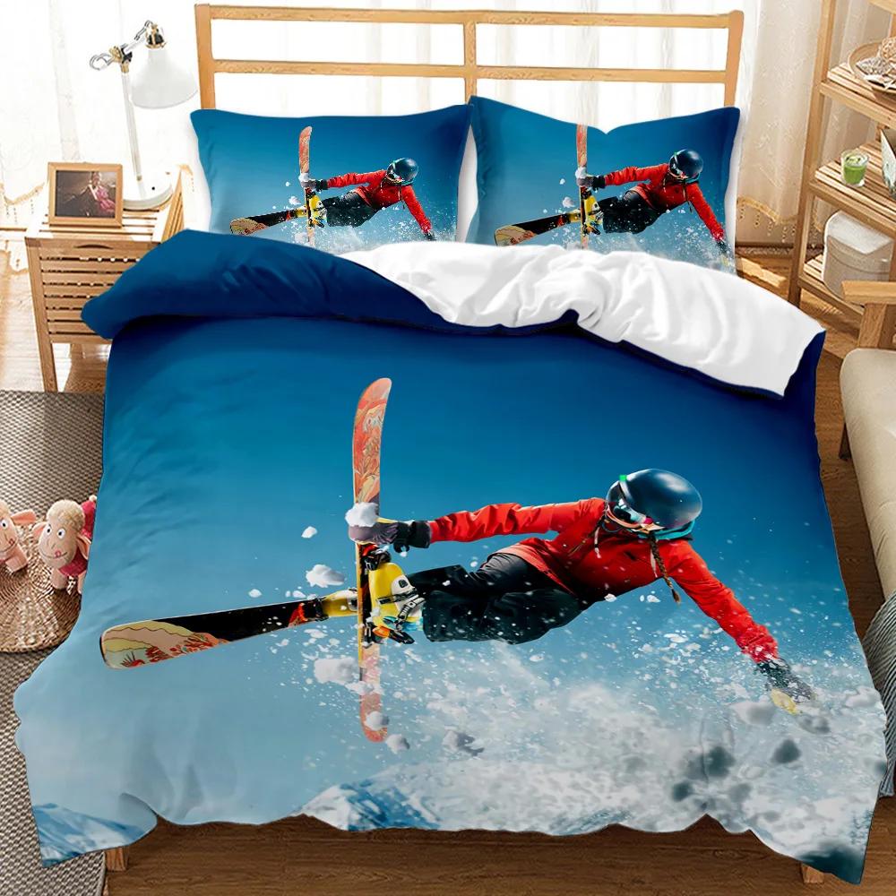 Skifahren Bettbezug Set Schneeberg Bettdeckenbezug Extremsport Spiel Polyester Steppdecke Bezug Snowboard Doppel Queen King Size