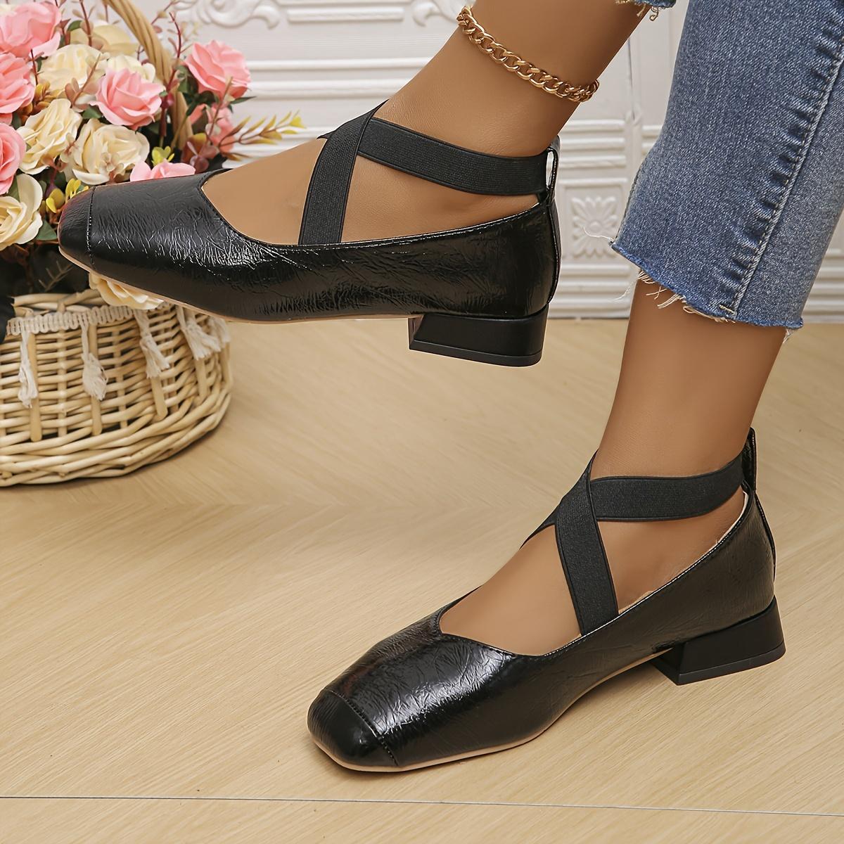 

[Low-Heel Cross-Elastic Shoes] Women s Low-Heel Cross-Elastic Single Shoes - Fat Xiao Di 665 Size 35 чорний
