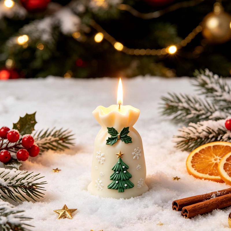 Silicone Christmas Gift Bag Candle Mold Reusable Nonstick for DIY Handmade Xmas Ornament Gift Party Home Decor