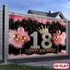 2D Outdoor 18th Birthday Backdrop with Crown & Balloons for Girls Party