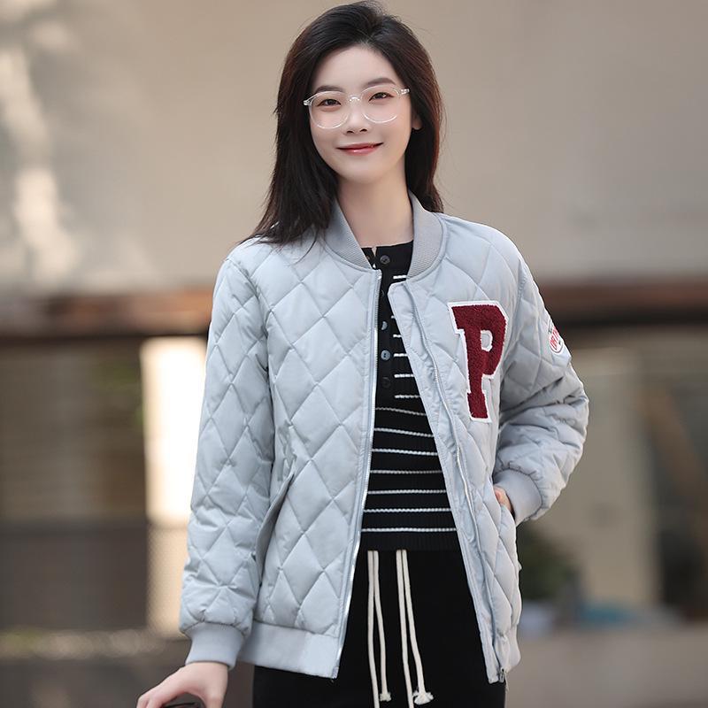 

Women s Plus Size Quilted Stand Collar Baseball Jacket - Cozy Autumn/Winter Cotton-Padded Outerwear S [Recommended 85-100 lbs] тёмно-рыжий