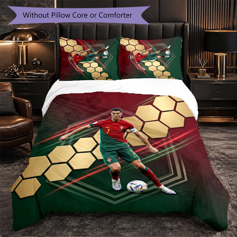 Set Lenzuola 3 Pezzi con Fantasia Cristiano Ronaldo Morbida Microfibra Copripiumino con Federe per Camera da Letto