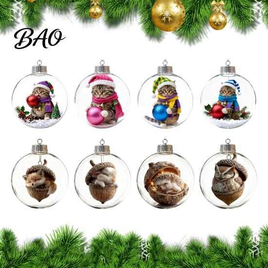 Palline con Scena Invernale 3D, Ornamento Luminoso della Storia di Natale, Luce?Ornamento Sfera da Appendere con Animali Mini Up con Luce LED Calda Festiva per Decorazione Interna, Carino