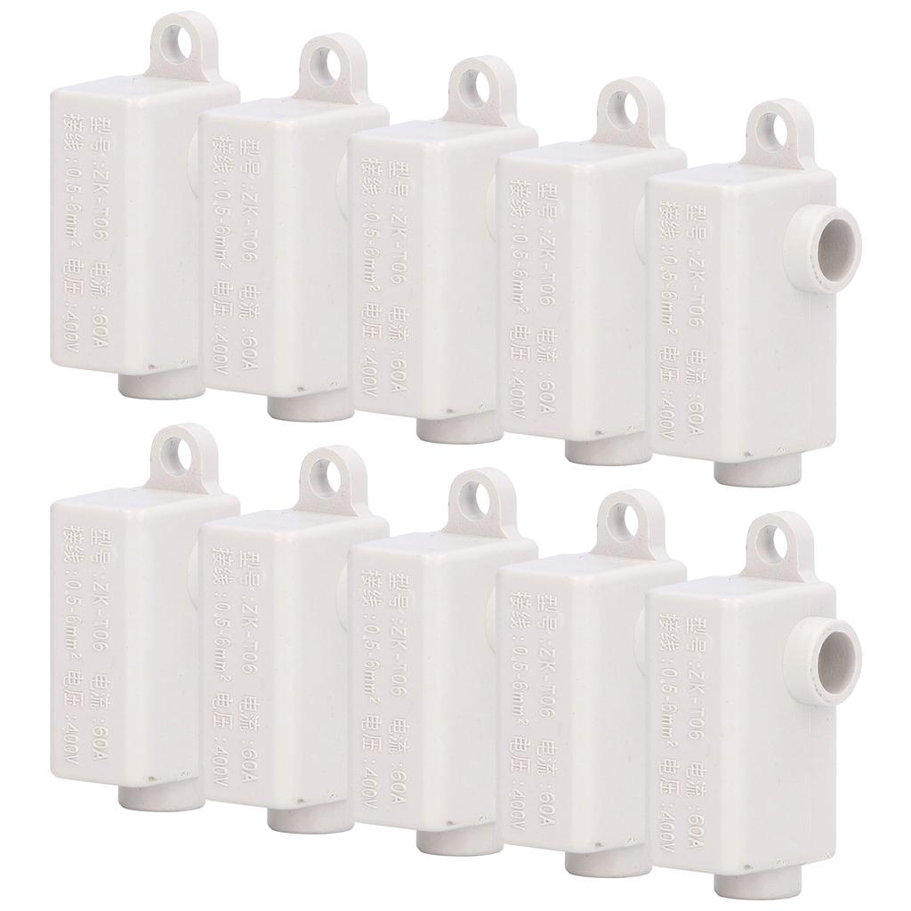 10Pcs T Type Splitter Block 3 Way Inline Junction Connector Box High Power ZKT06 400V 60A