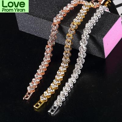 Luxury Crystal Women Zircon Bracelet Simple Snap Button Tennis Bracelet Bangle Hand Fashion Ladies Wedding Jewelry
