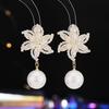 Women's Light Luxury Design Windmill Flower Imitation Pearl Pendant Earrings,Fashionable And Versatile Niche Design Earrings