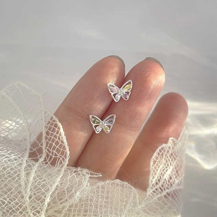 Symphony flash diamond small butterfly stud earrings women's earrings earrings niche versatile design earrings