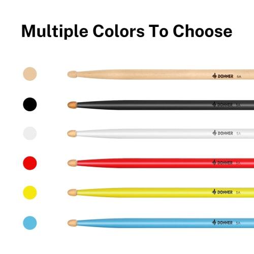 Donner Drumsticks, Set of 3, 5A Maple Wood, for Drum Pads, Snare Drums, Percussion, Practice, Beginners, with Bag, Christmas, Birthday Gift