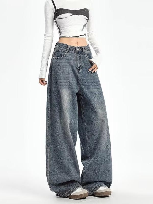 Wide-Leg American Style Retro Jeans for Women - Spring/Autumn 2026 Collection - Relaxed Fit, Baggy, and Floor-Length