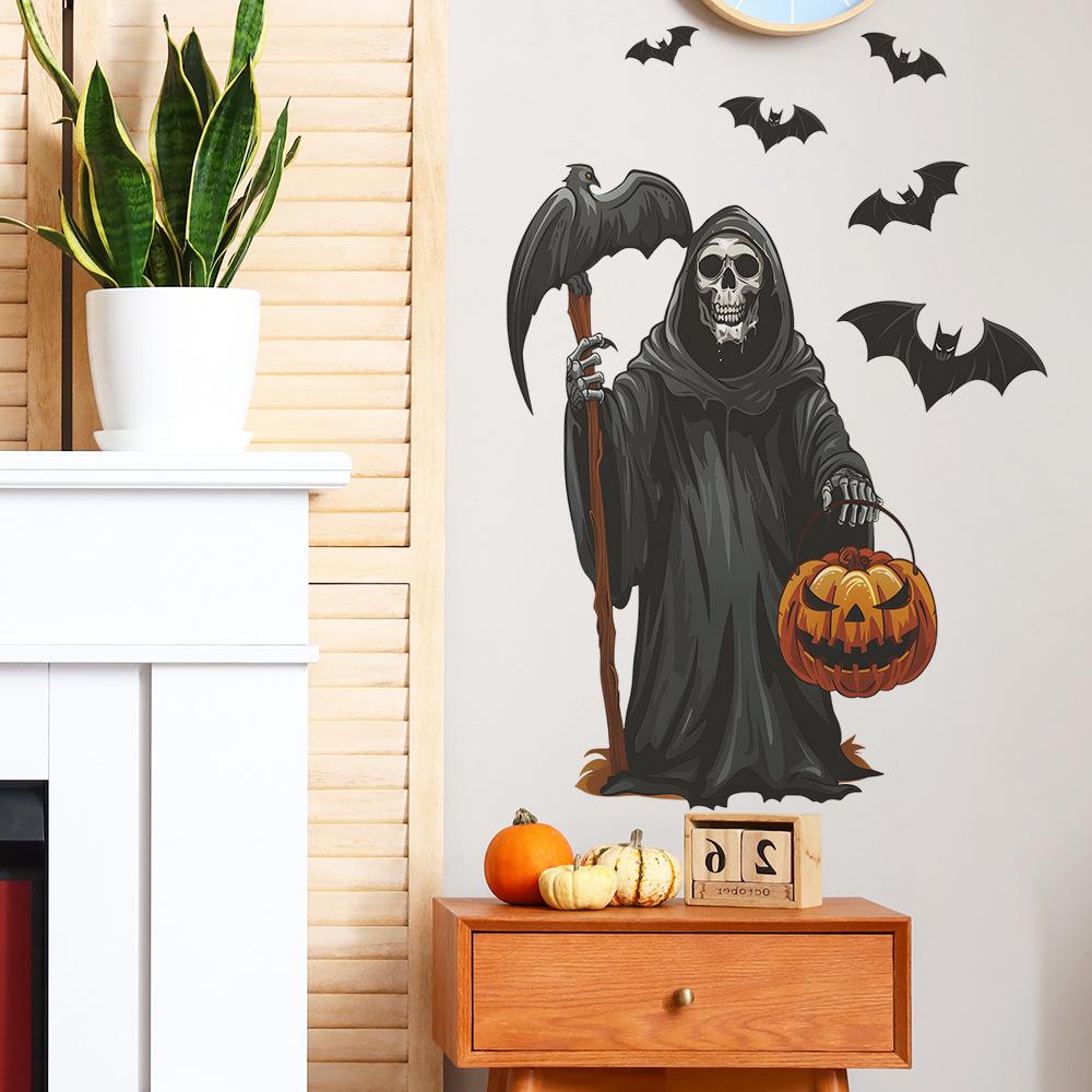 Fun-e115 Halloween Black Skull Sickle Bat Bedroom Living Room Background Decorative Wall Sticker