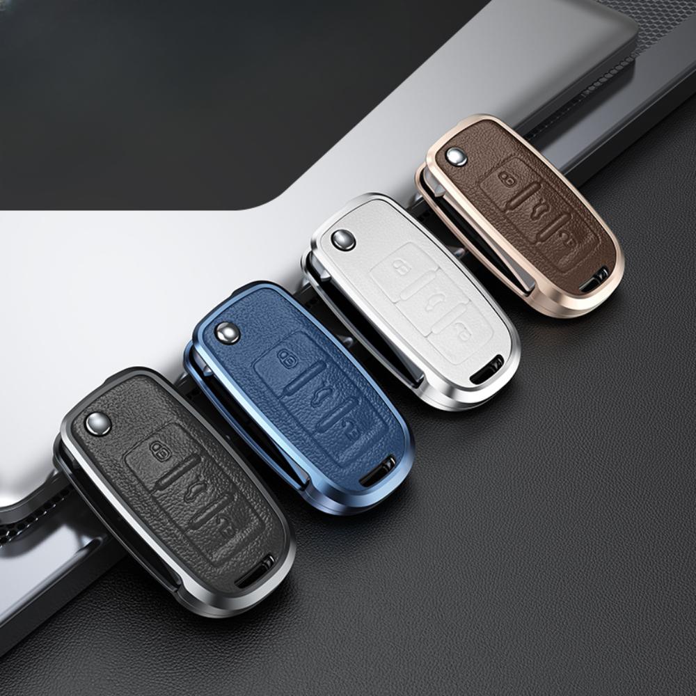 Alloy Leather Car Key Case Full Cover For Vw Volkswagen Polo Golf Passat Beetle Caddy T5 Up Eos Tiguan Skoda A5 Seat Leon Altea
