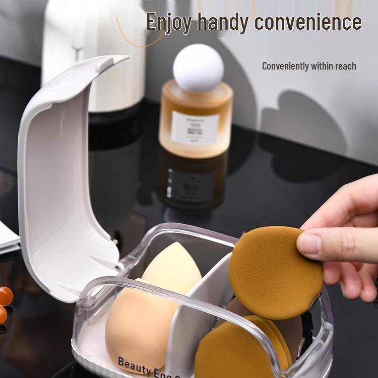 Staubdichte Make-up-Schwamm- und Kosmetik-Aufbewahrungsbox mit Klappdeckel