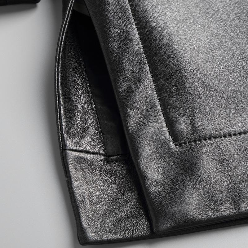 Sheepskin Genuine Leather Jacket Men's Spring and Autumn Mid-Length Hooded Windbreaker Black Business Slim Jacket