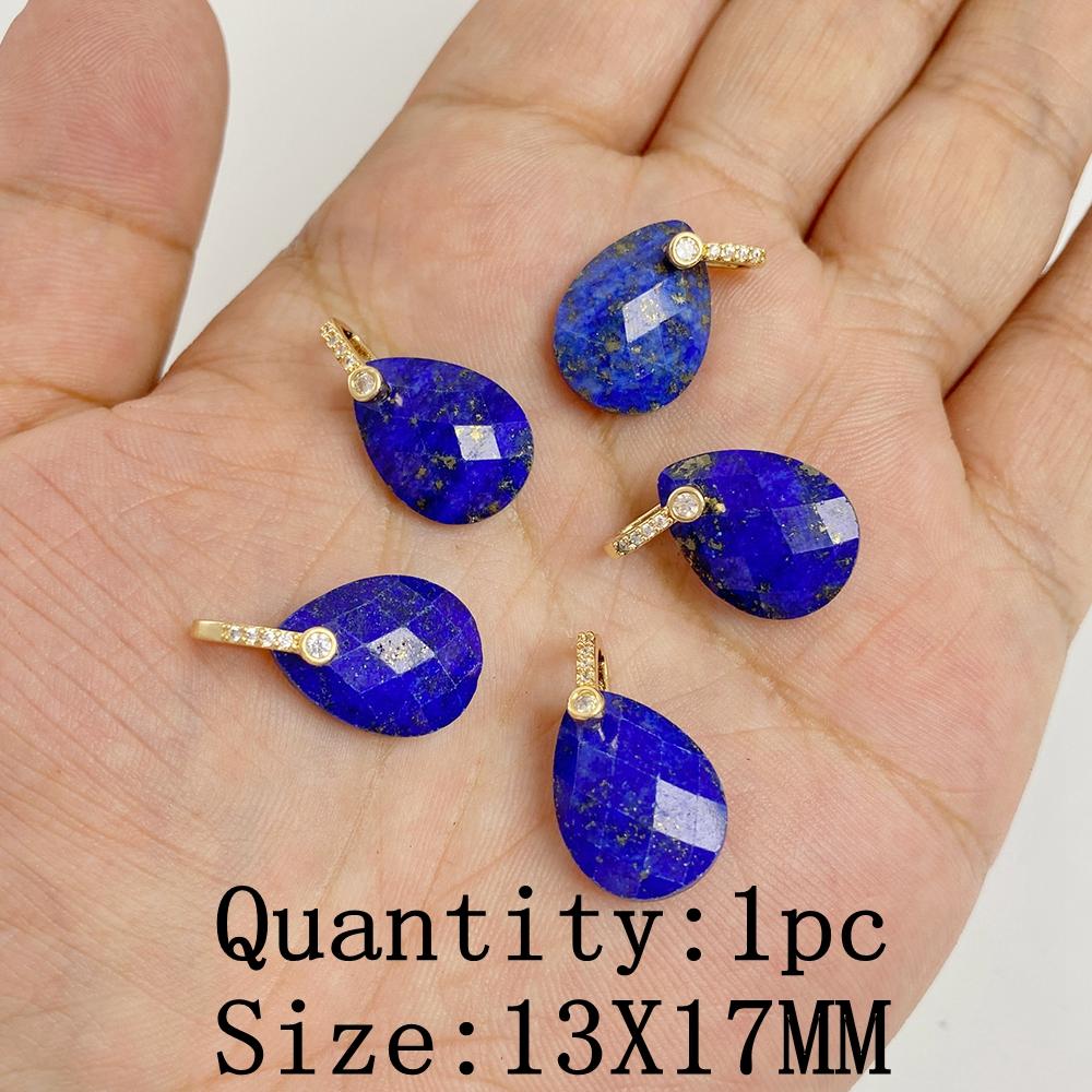 Natural Blue Lapis Lazuli Connector Charms Pendant Stone Warter Drop Teardrop Heart Pendants Charm For Jewelry Making Necklaces