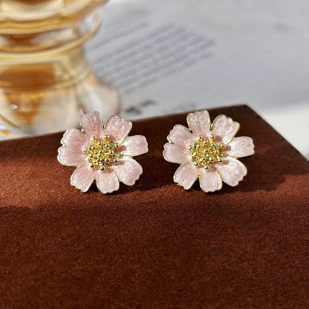 Elegant Zircon Flower and Pearl Stud Earrings - High-End Niche Design