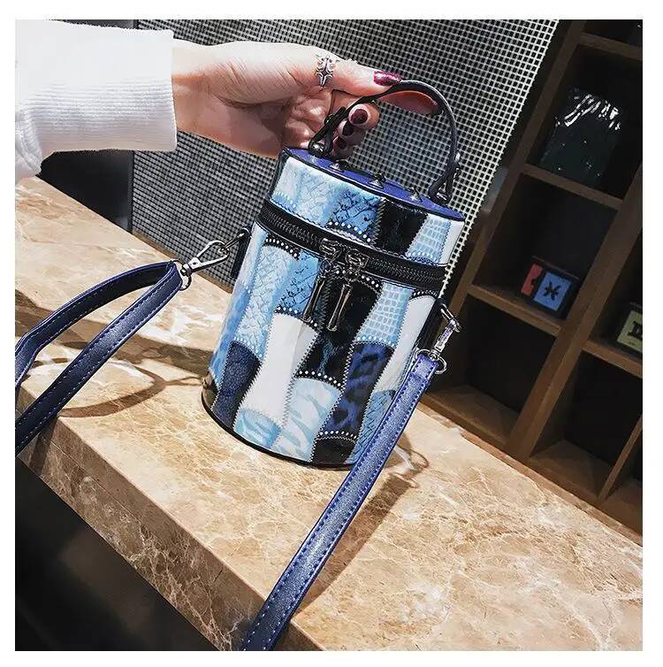 

Bucket bag women s high quality PU leather chain shoulder bag designer rivets handbag women s mobile phone bag синий