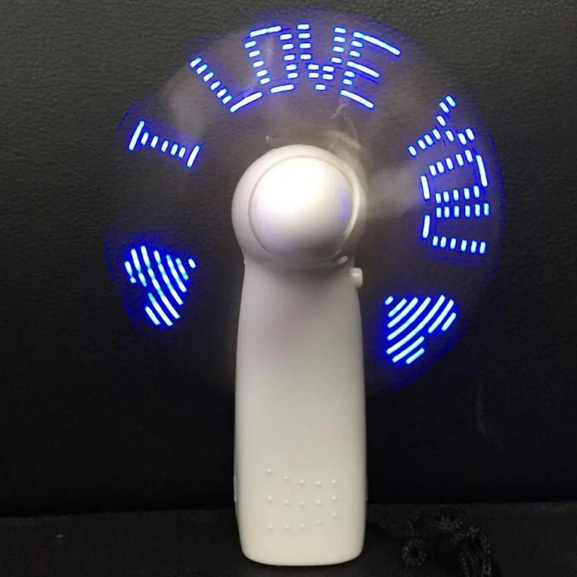 Kleiner Elektrolüfter mit blinkenden Wörtern Mini Tragbares Spielzeug Wiederaufladbar Unterstützung Studentenlüfter Licht LED Batterie Handheld Kühlung N0K7
