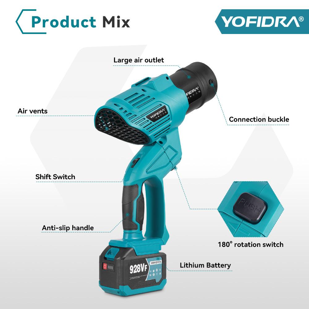 Yofidra Bürstenloser elektrischer Turbo-Gebläse 2 IN 1 Turbo-Gebläse Jet-Gebläse Laub Staub Schnee Blasen Reinigungsgerät Für Makita Akku-Pin