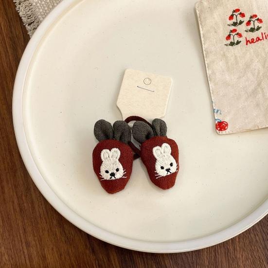 1 Pair Girl Hair Ties Soft Fabric Cartoon Rabbit Bear Carrot Decor Hair Ropes Gentle on Scalp Safe Baby Hair Bands