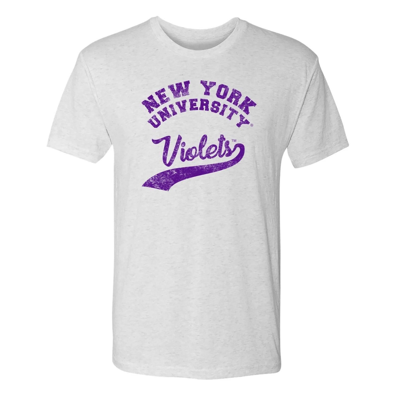 New York University Violets Retro Script Triblend T-Shirt - Heather White 3XL