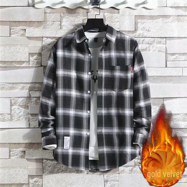 2024 Men's Plaid Velvet Warm Long Sleeve Shirt - Autumn/Winter Collection