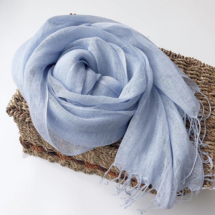 Pure Linen Thin Solid Color Scarf Multi-Color Fresh And Elegant Beach Silk Scarf Women'S Versatile Sunscreen Shawl